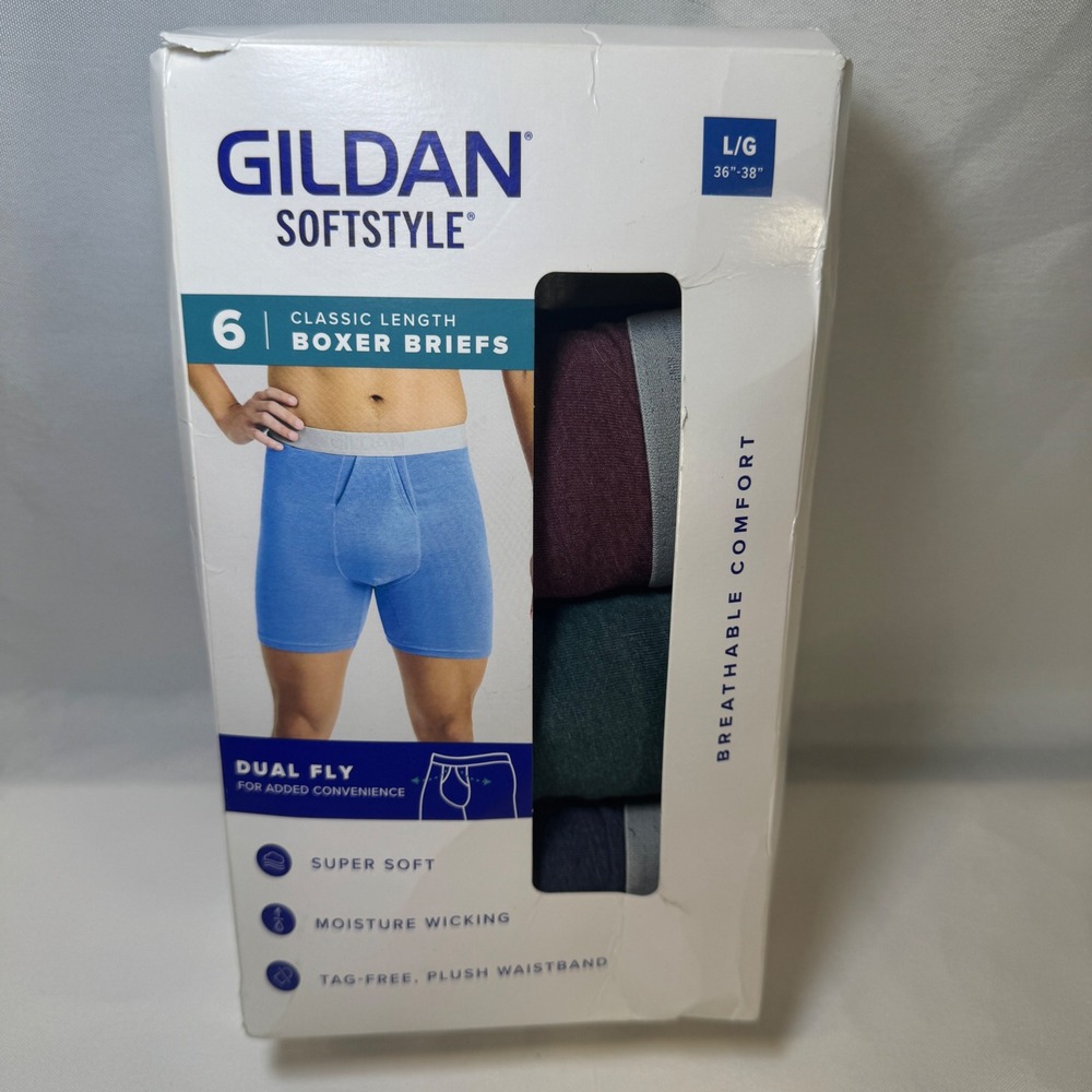 Gildan Softstyle Mens Boxer Briefs 5 Pack Classic Length Large 36-38 Assorted